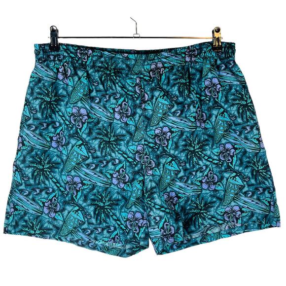 Croft & Barrow Mens Sz Medium Vintage Swim Trunks Lined Pockets Green Floral - Picture 1 of 8